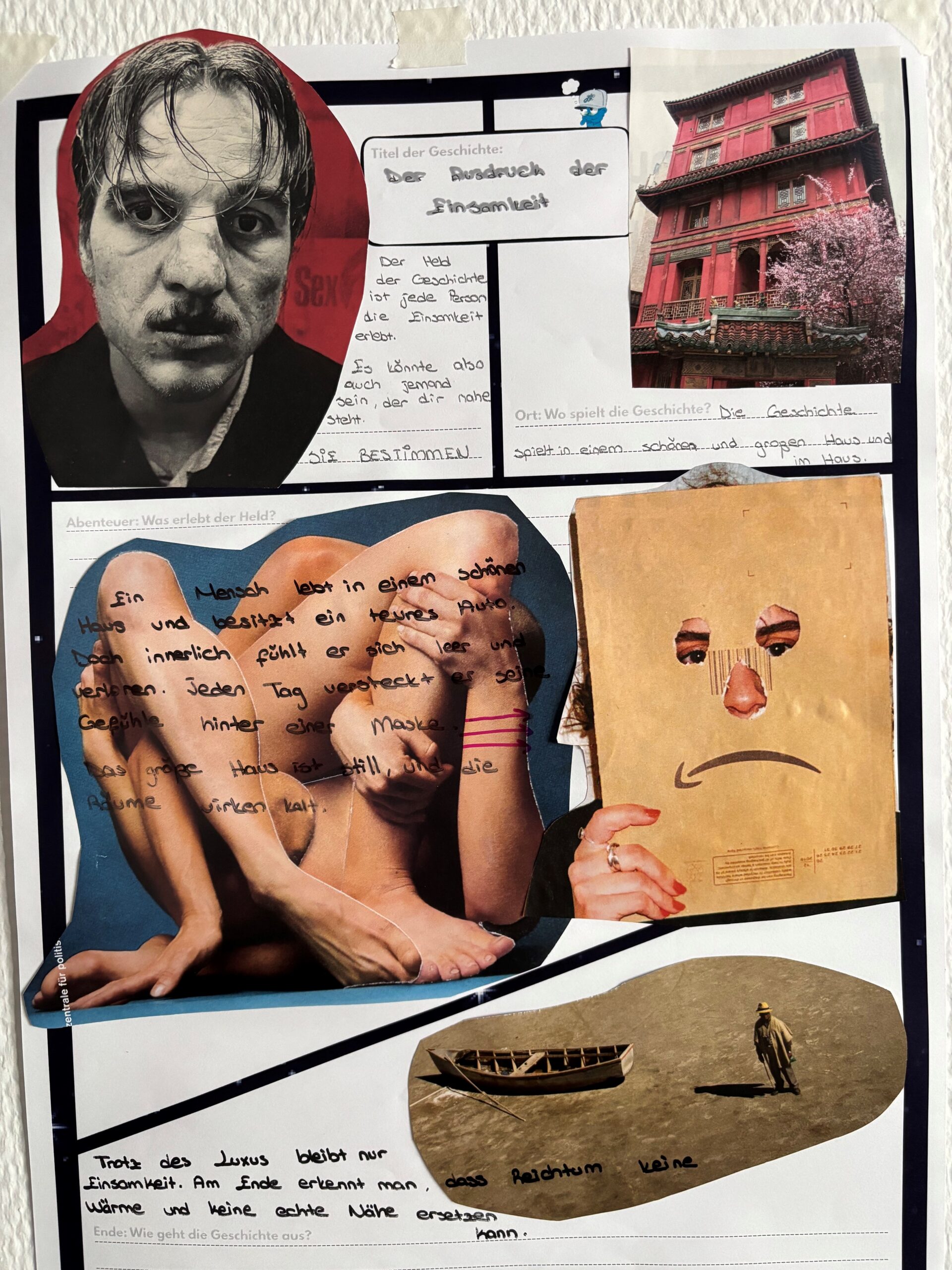 Selbst gestaltetes Plakat mit Bildern zum Thema "Einsamkeit".