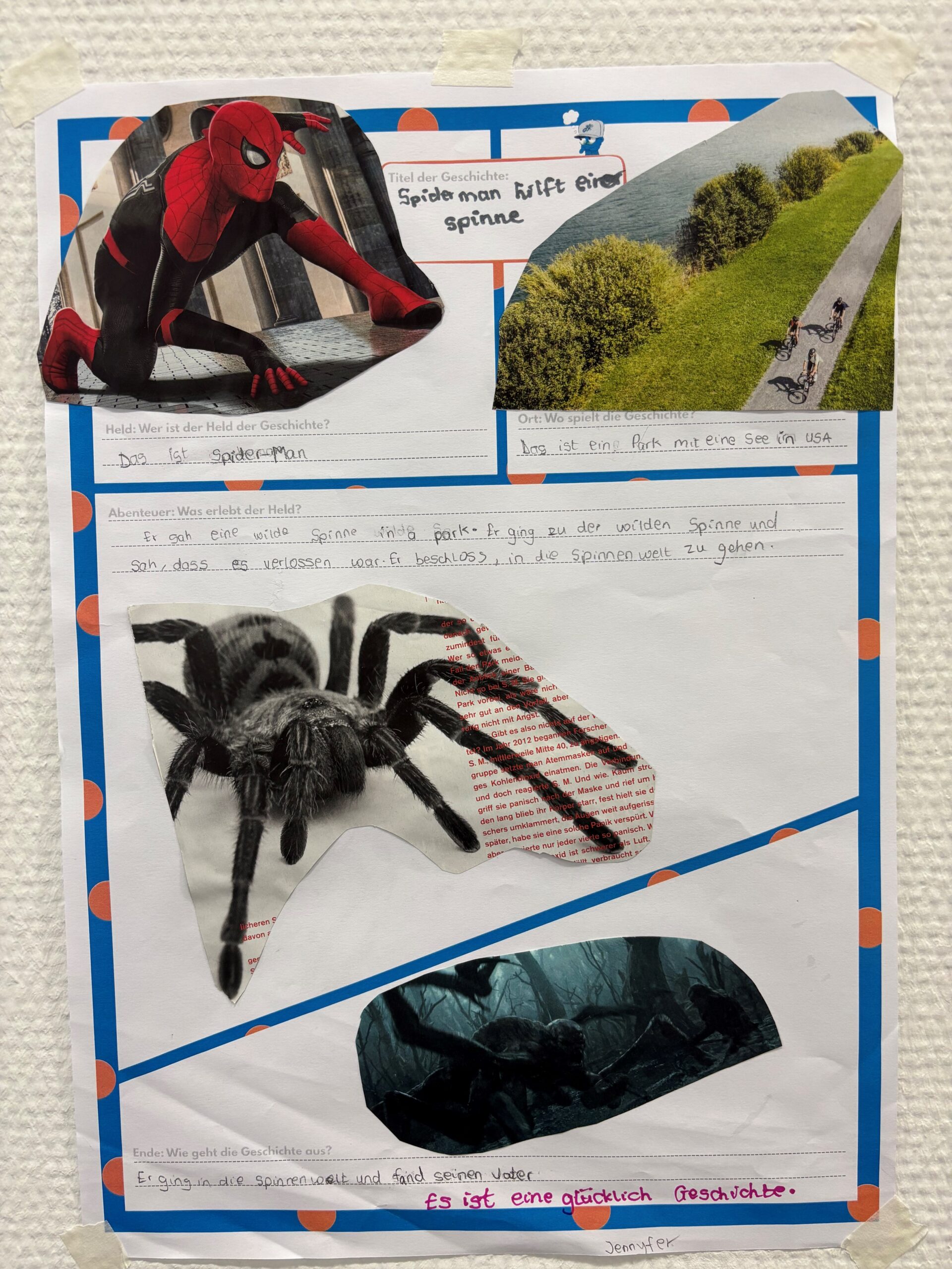 Selbst gestaltetes Plakat und handgeschriebene Texte.